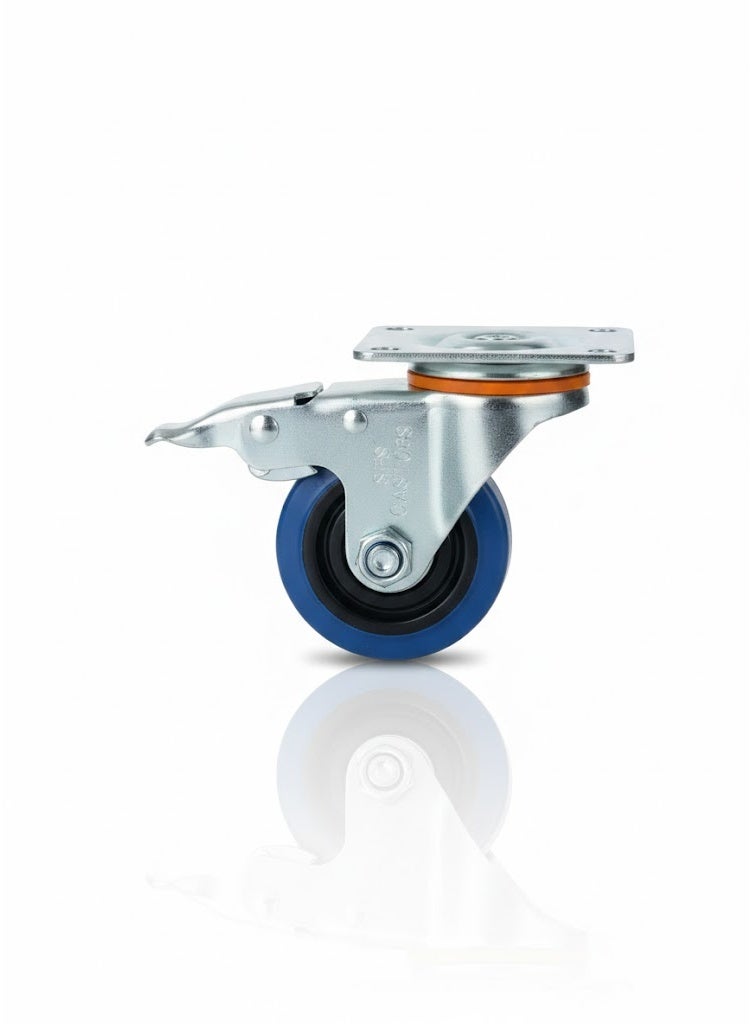 3” Impact-Resistant Blue Heavy Duty Thermoplastic Rubber TPR Swivel Caster Wheels(4 pcs Caster Wheel = 2 Swivel Caster With Brake + 2 Swivel Caster Without Brake) - Image 4